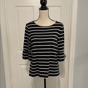 Tommy Bahama Black and White Striped Long Sleeve Top